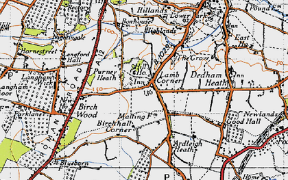 Old map of Parney Heath in 1945