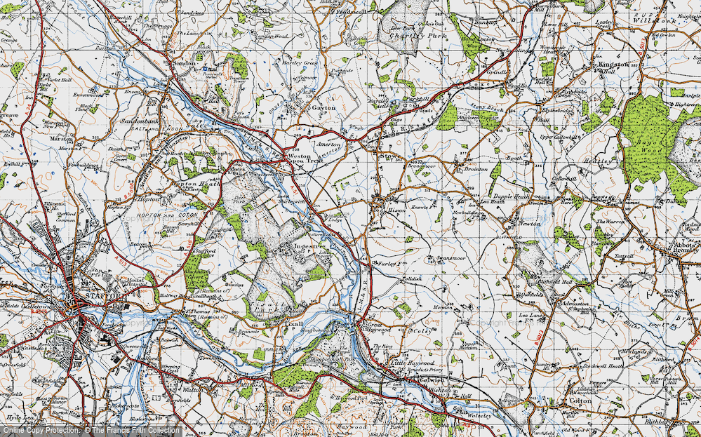Old Map of Historic Map covering Abbots Bromley Cycle Way in 1946