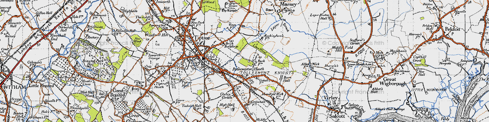 Old map of Layer Brook in 1945