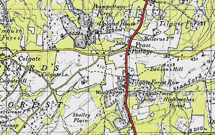 Old map of Pease Pottage in 1940