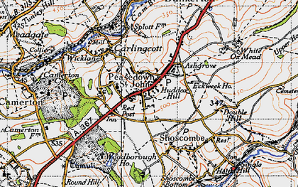 Old map of Peasedown St John in 1946