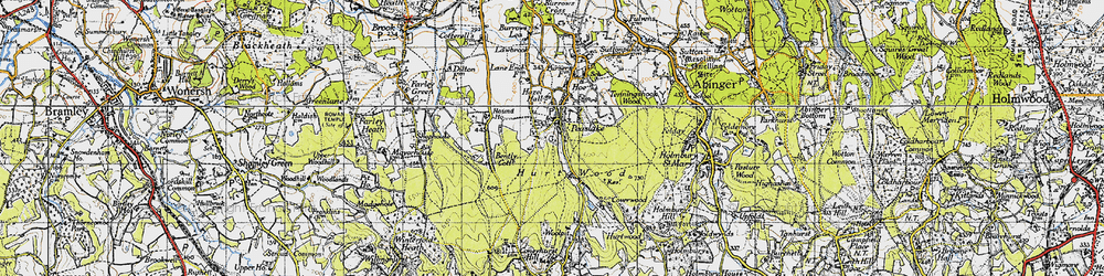 Old map of Peaslake in 1940