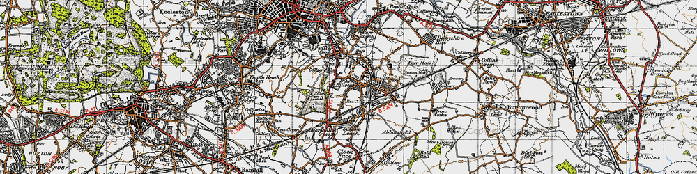 Old map of Peasley Cross in 1947