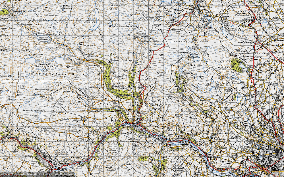 Old Map of Historic Map covering Lane Head in 1947