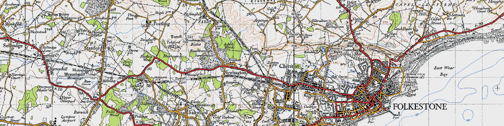 Old map of Peene in 1947