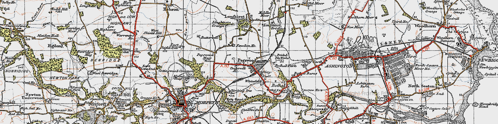 Old map of Pegswood in 1947