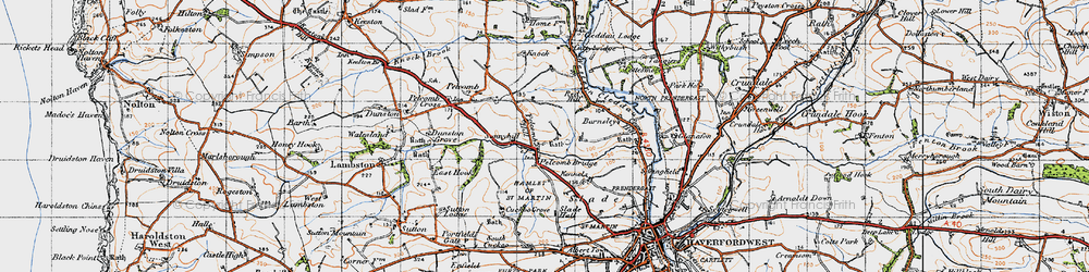Old map of Pelcomb Bridge in 1946