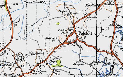 Old map of Peldon in 1945