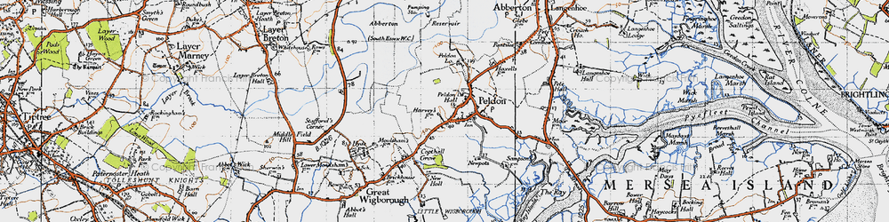 Old map of Peldon in 1945