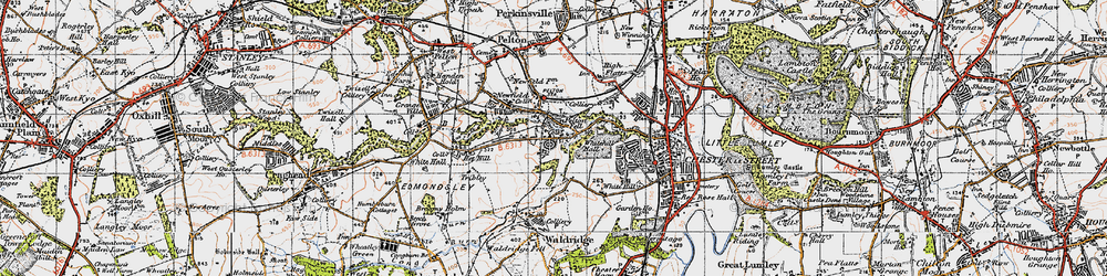 Old map of Pelton Fell in 1947