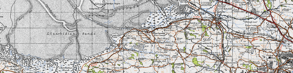 Old map of Pen-clawdd in 1947