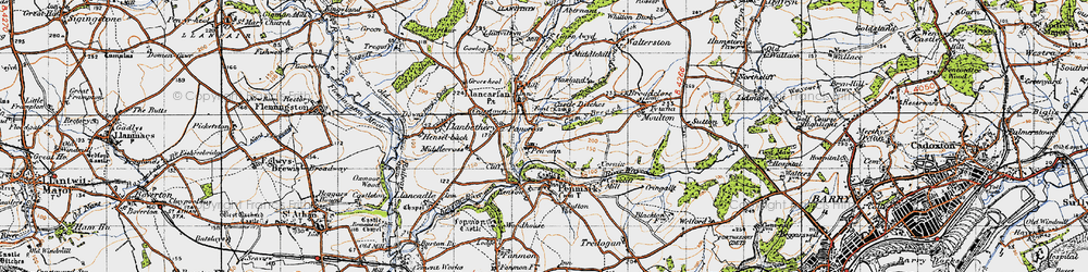 Old map of Pen-onn in 1947