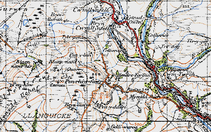 Old map of Pen-Rhiw-fawr in 1947