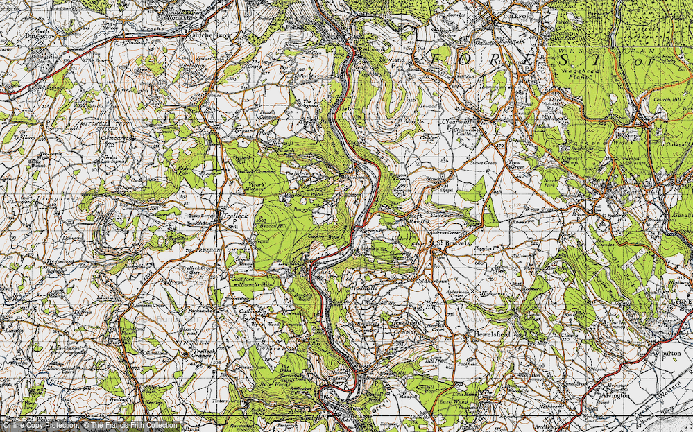 Old Map of Historic Map covering Bigsweir Br in 1946
