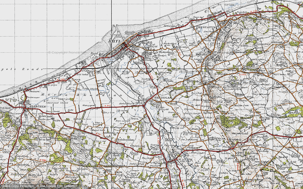 Old Map of Historic Map covering Ynys in 1947