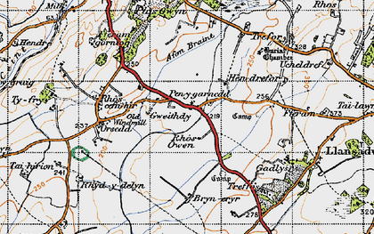 Old map of Pen-y-garnedd in 1947
