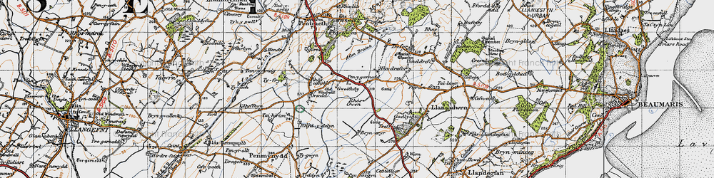 Old map of Pen-y-garnedd in 1947