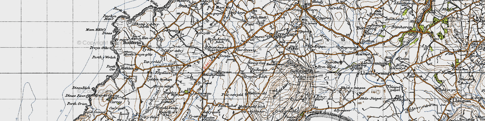 Old map of Pen-y-groeslon in 1947