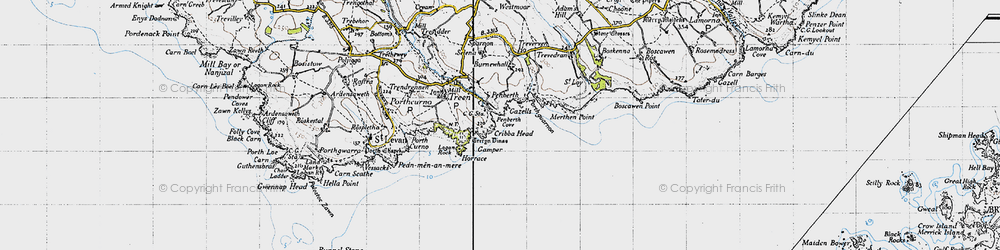 Old map of Penberth in 1946