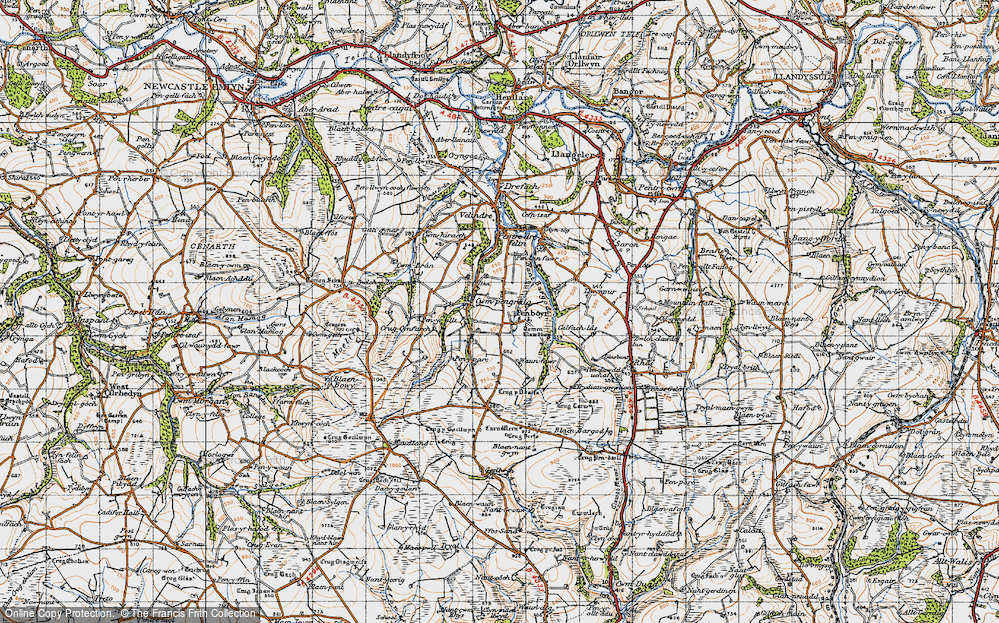 Old Map of Historic Map covering Tomenlawddog in 1947