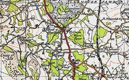 Old map of Pencroesoped in 1946