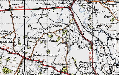 Old map of Pengwern in 1947