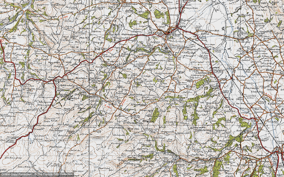 Old Map of Historic Map covering Plas Captain in 1947