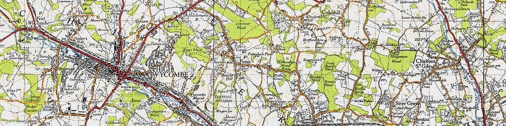 Old map of Witheridge Wood in 1945