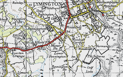 Old map of Pennington in 1945