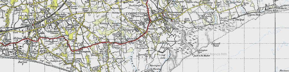 Old map of Pennington in 1945