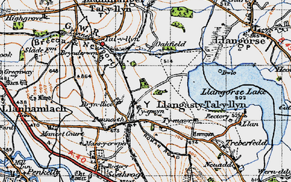 Old map of Bryn-llici in 1947