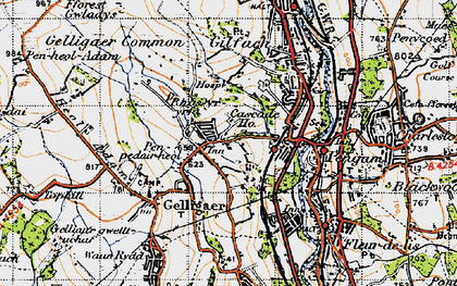 Old map of Penpedairheol in 1947