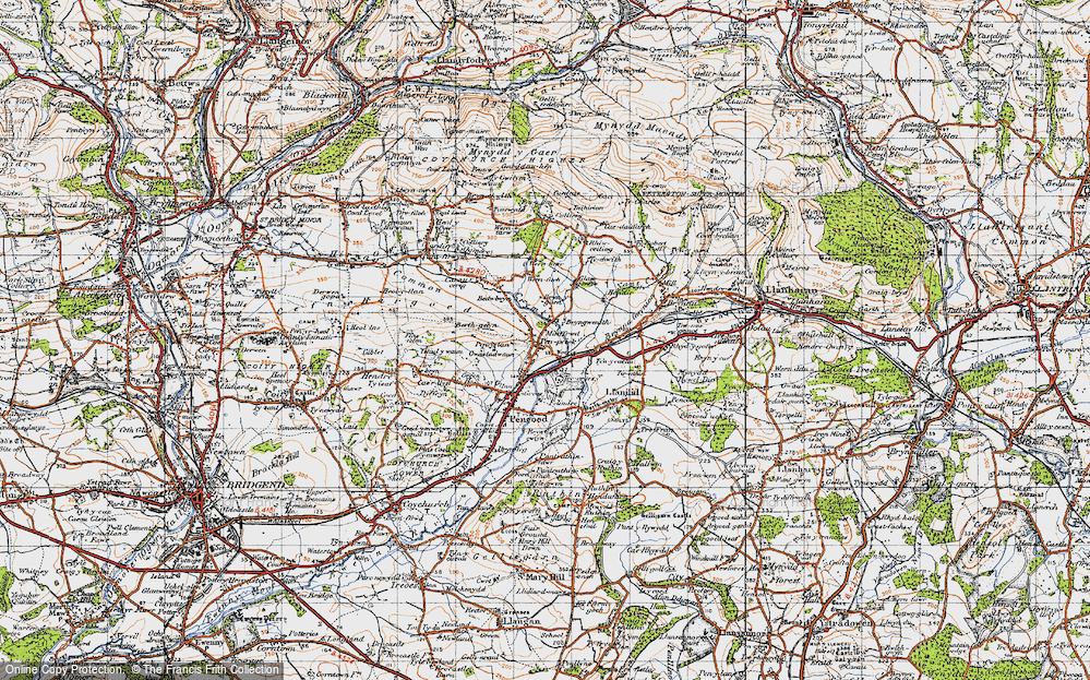 Old Map of Historic Map covering Bryngarn in 1947