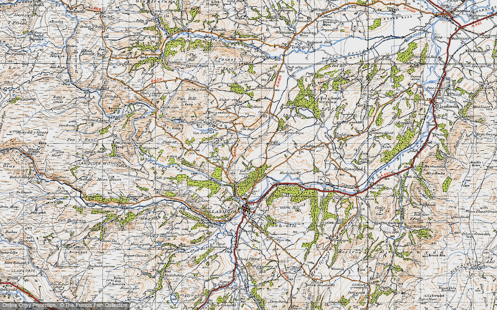 Old Map of Historic Map covering Cefngoleugoed in 1947