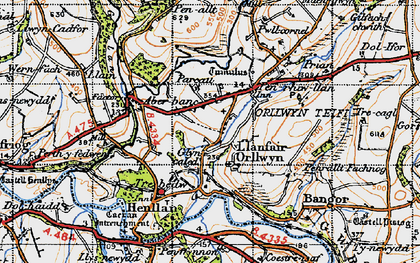 Old map of Penrhiw-llan in 1947