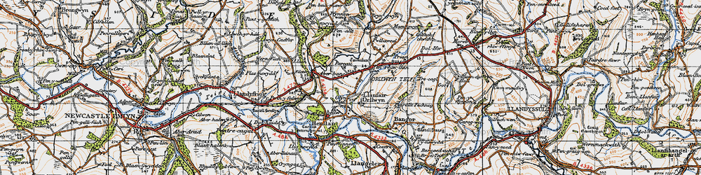 Old map of Penrhiw-llan in 1947