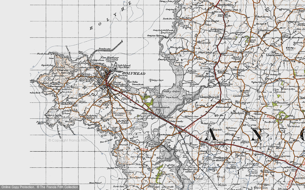 Old Map of Historic Map covering Beddmanarch Bay in 1947
