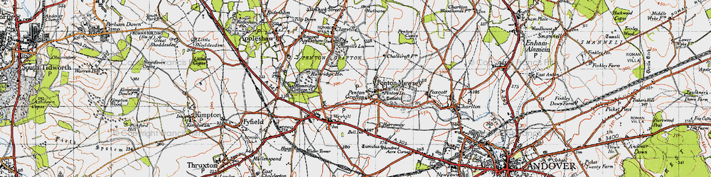 Old map of Weyhill Service Area in 1945