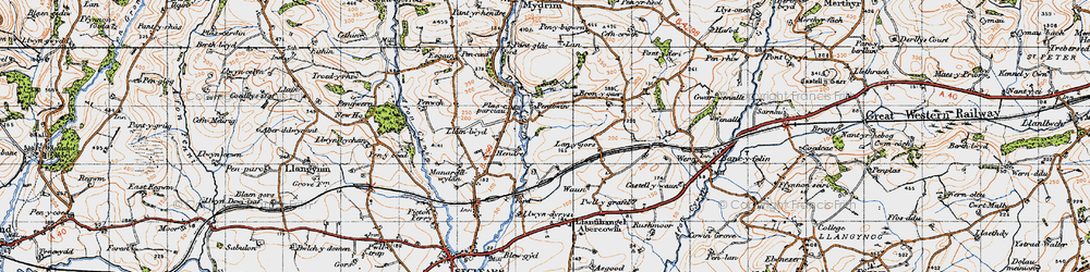 Old map of Bryntowyn in 1946