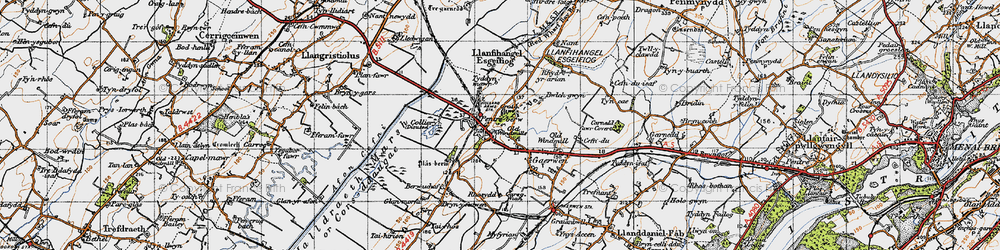 Old map of Pentre Berw in 1947