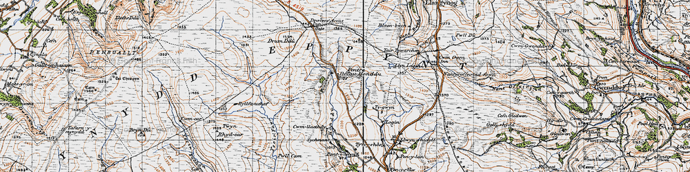 Old map of Pentre Dolau Honddu in 1947