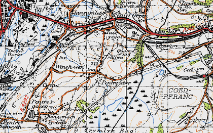 Old map of Pentre-dwr in 1947