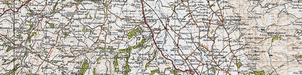 Old map of Pentre Llanrhaeadr in 1947