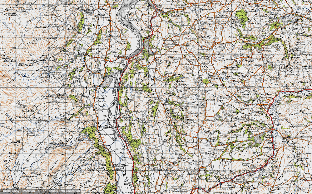 Old Map of Historic Map covering Llyn Syberi in 1947