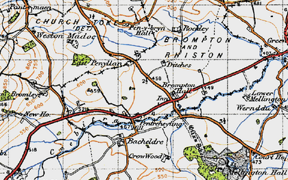 Old map of Pentreheyling in 1947