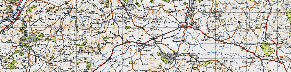 Old map of Pentreheyling in 1947