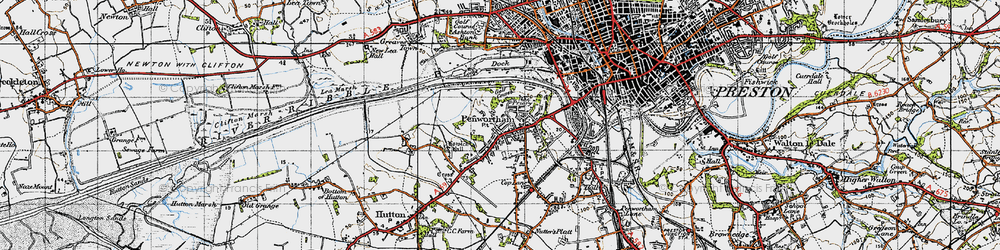 Old map of Penwortham in 1947