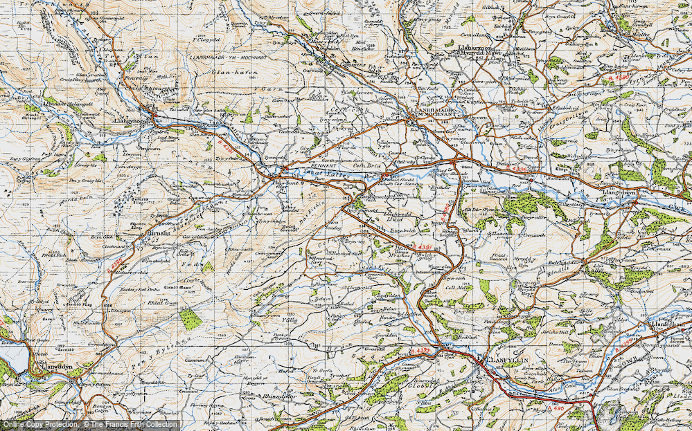 Old Map of Historic Map covering Bryn-aber in 1947