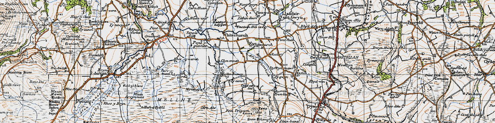 Old map of Afon Clun-maen in 1947