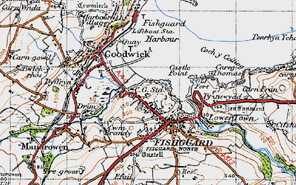 Old map of Fishguard Harbour in 1947